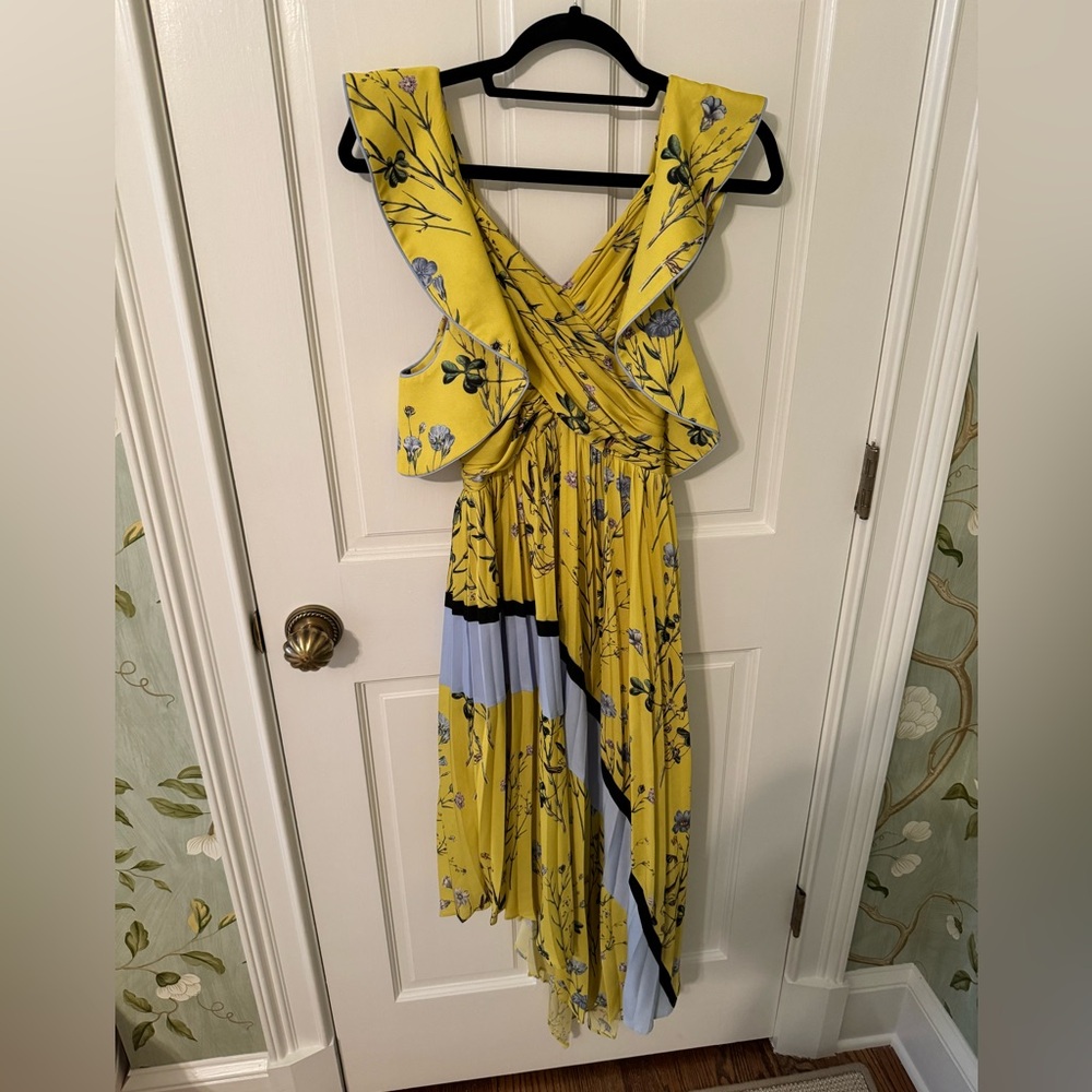 Yellow Floral Self-Portrait Dress with Asymmetrical Hem